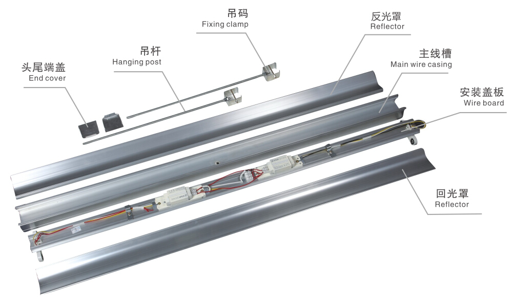 華輝照明日光燈支架，led燈管支架，一體化支架，燈管支架廠家廣泛應(yīng)用于寫字樓、辦公室、會(huì)議室等各類室內(nèi)照明工程。