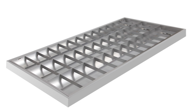  2.	華輝照明占地10多萬平方米，十幾條生產(chǎn)線，年生產(chǎn)上千萬套LED格柵燈盤廠家,產(chǎn)品有T8格柵燈盤，T5格柵燈盤，明裝格柵燈盤，暗裝格柵燈盤。